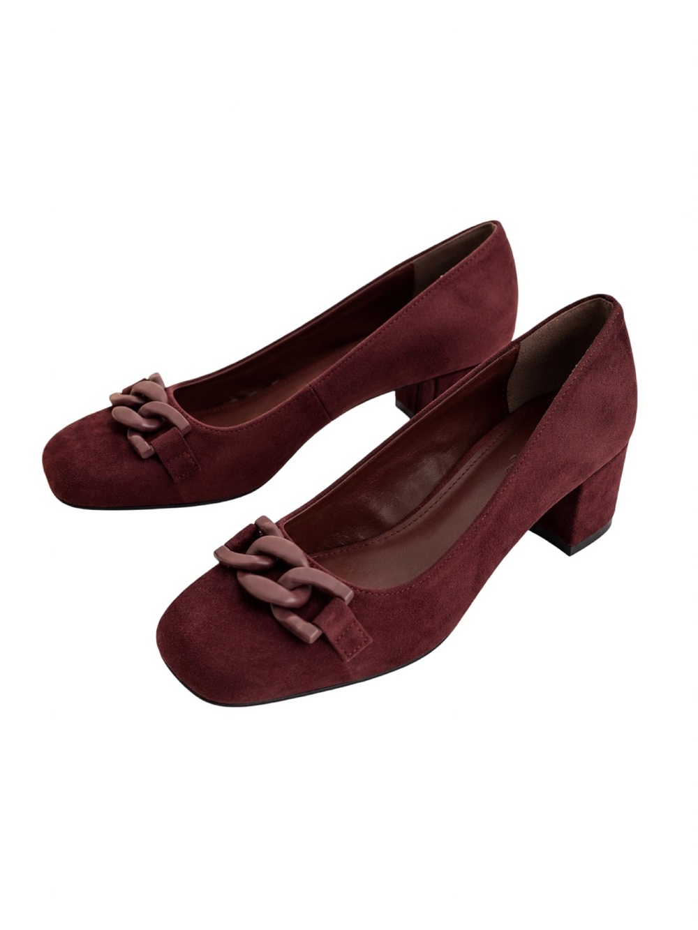 Coutgo Burgundy Faux Suede Chain Accent Block Heel Pumps Women’s Size 9.5